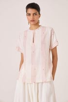 Asheni Red Striped Handwoven Top view 4