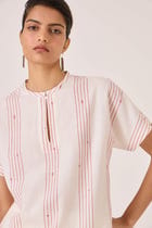 Asheni Red Striped Handwoven Top view 7
