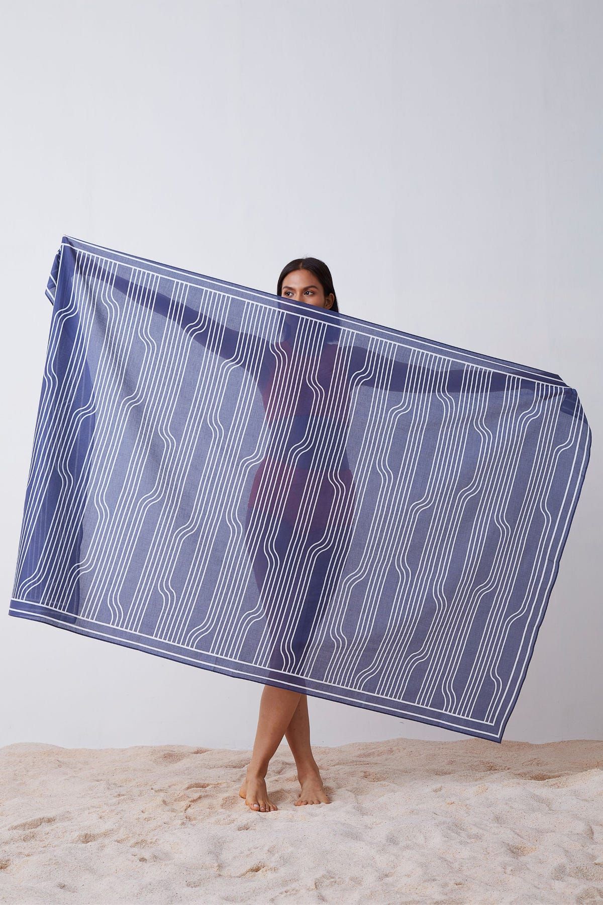 Window Pane Print Sarong - Blue and White - image 1