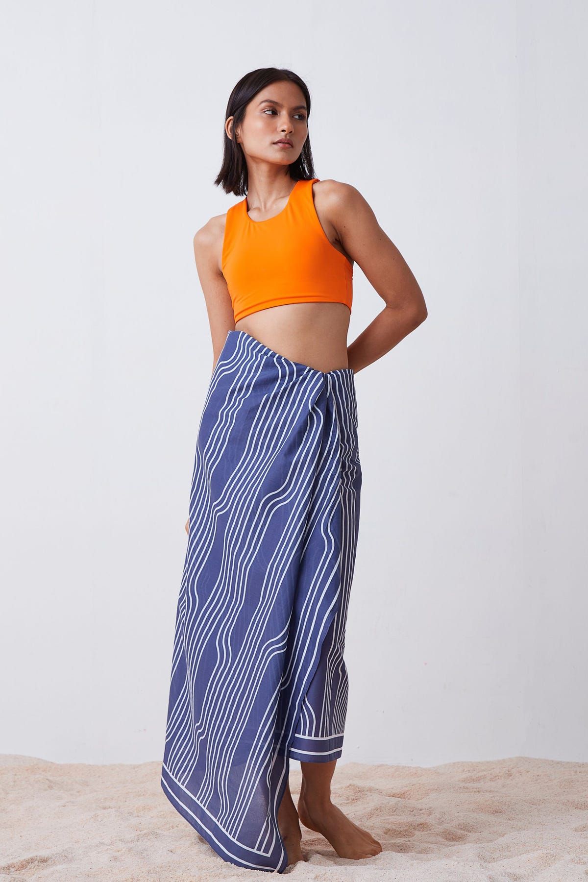 Window Pane Print Sarong - Blue and White - image 3