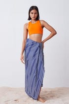 Window Pane Print Sarong - Blue and White view 4