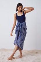 Window Pane Print Sarong - Blue and White view 6