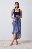 Window Pane Print Sarong - Blue and White view 7