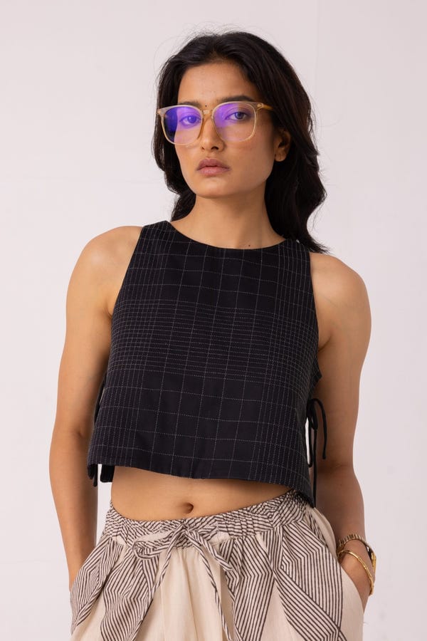 The Summer House — Tia Black Quilted Tie Top