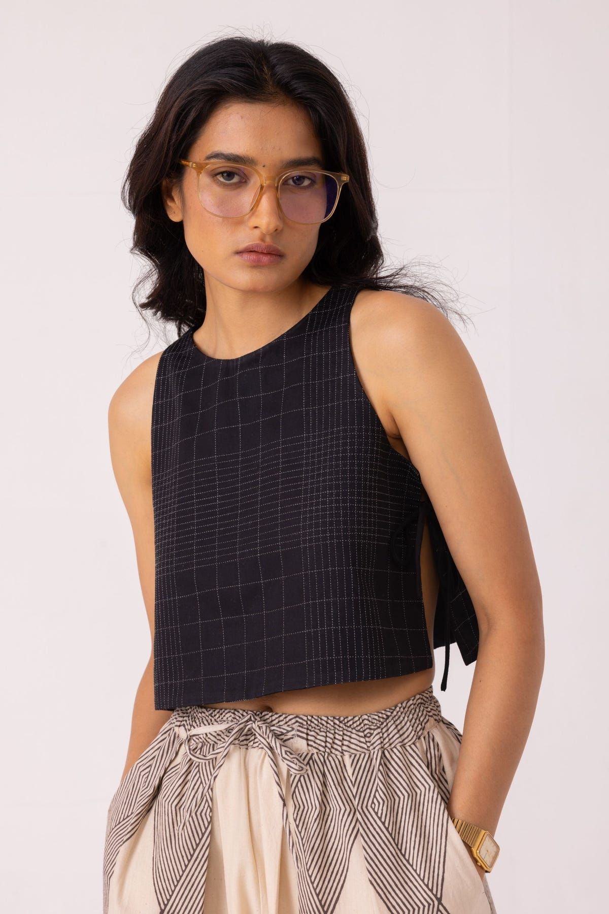 Tia Black Quilted Tie Top - image 4