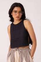 Tia Black Quilted Tie Top view 4