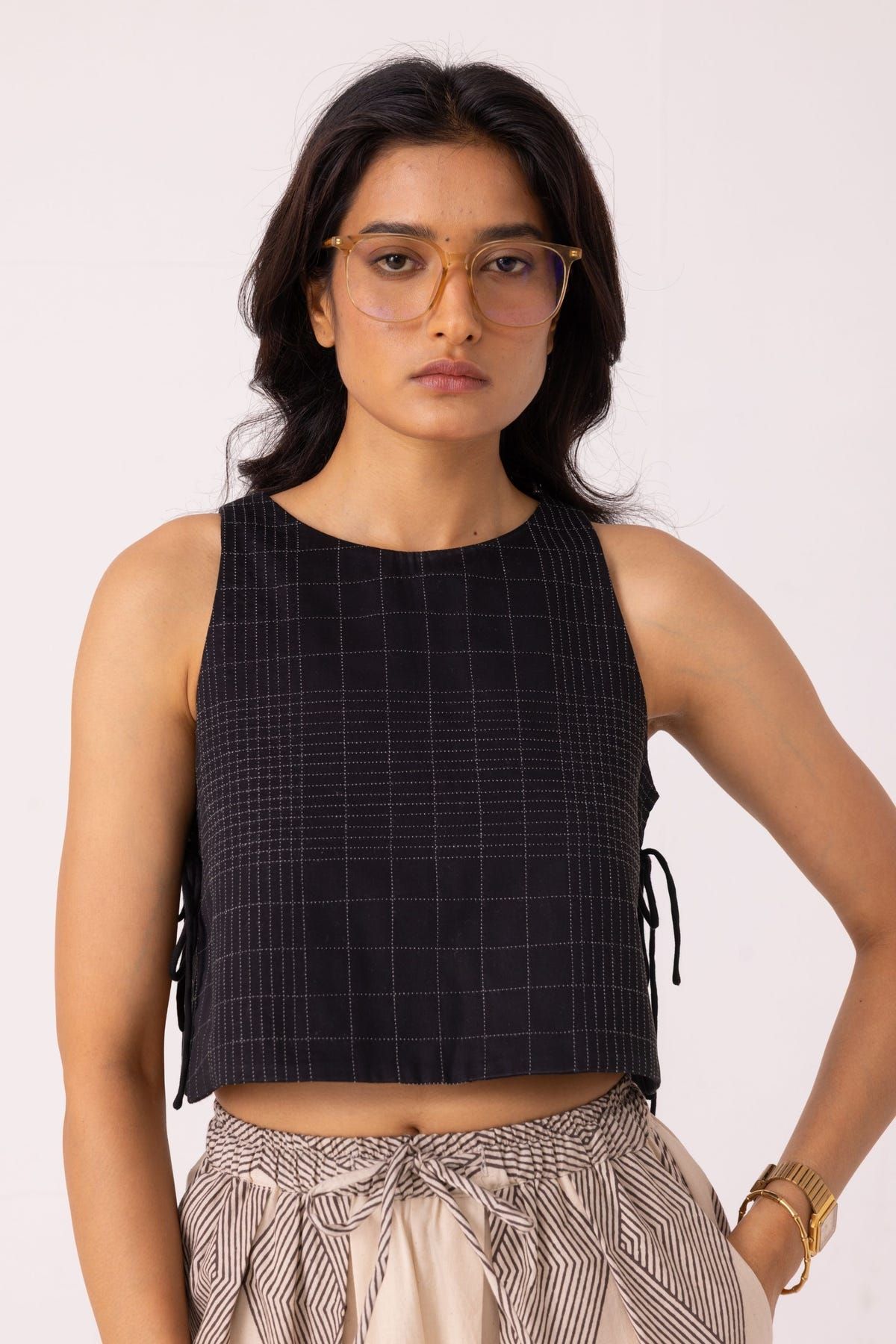 Tia Black Quilted Tie Top - image 5