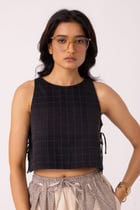 Tia Black Quilted Tie Top view 5