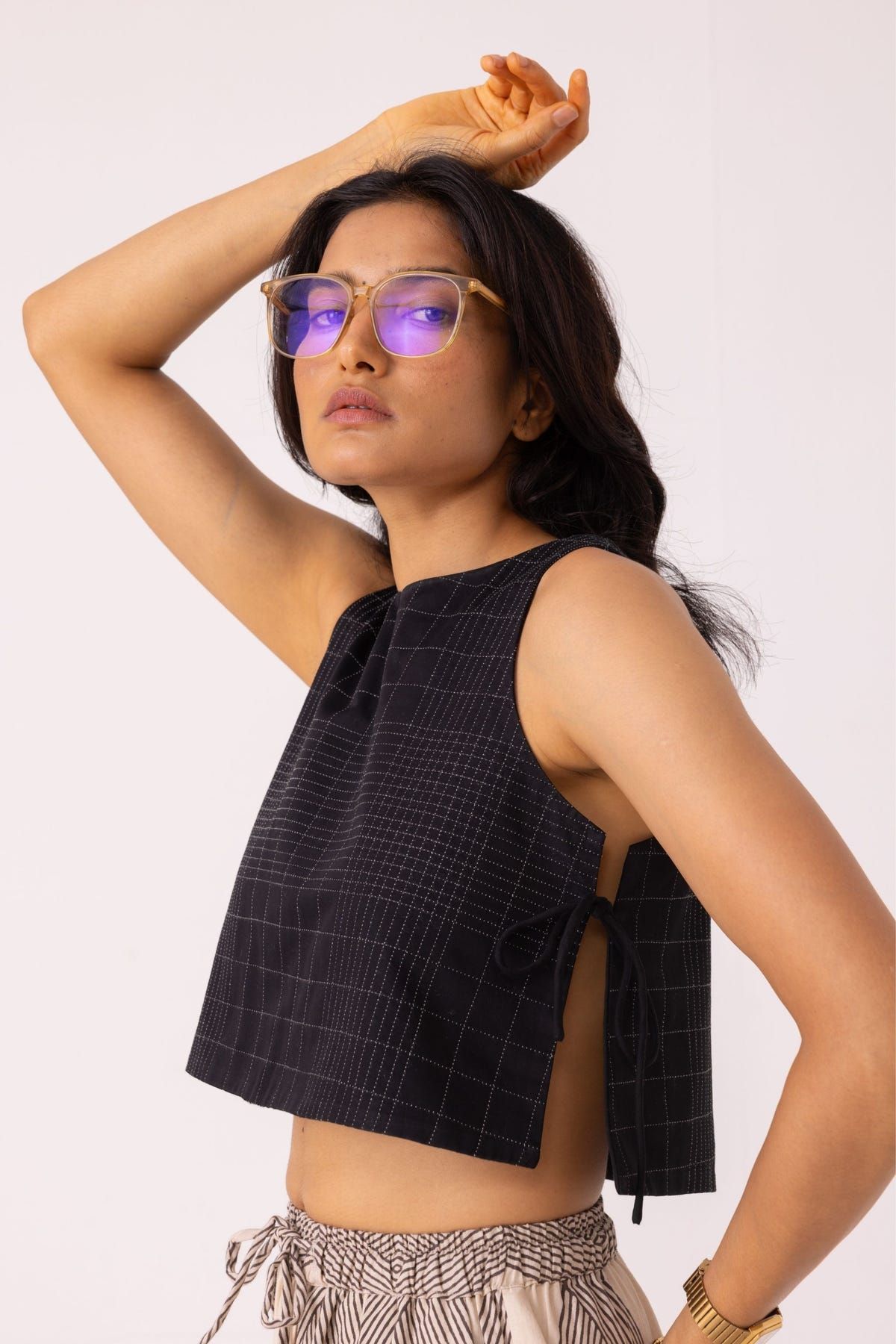 Tia Black Quilted Tie Top - image 7