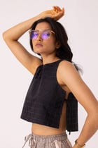 Tia Black Quilted Tie Top view 7