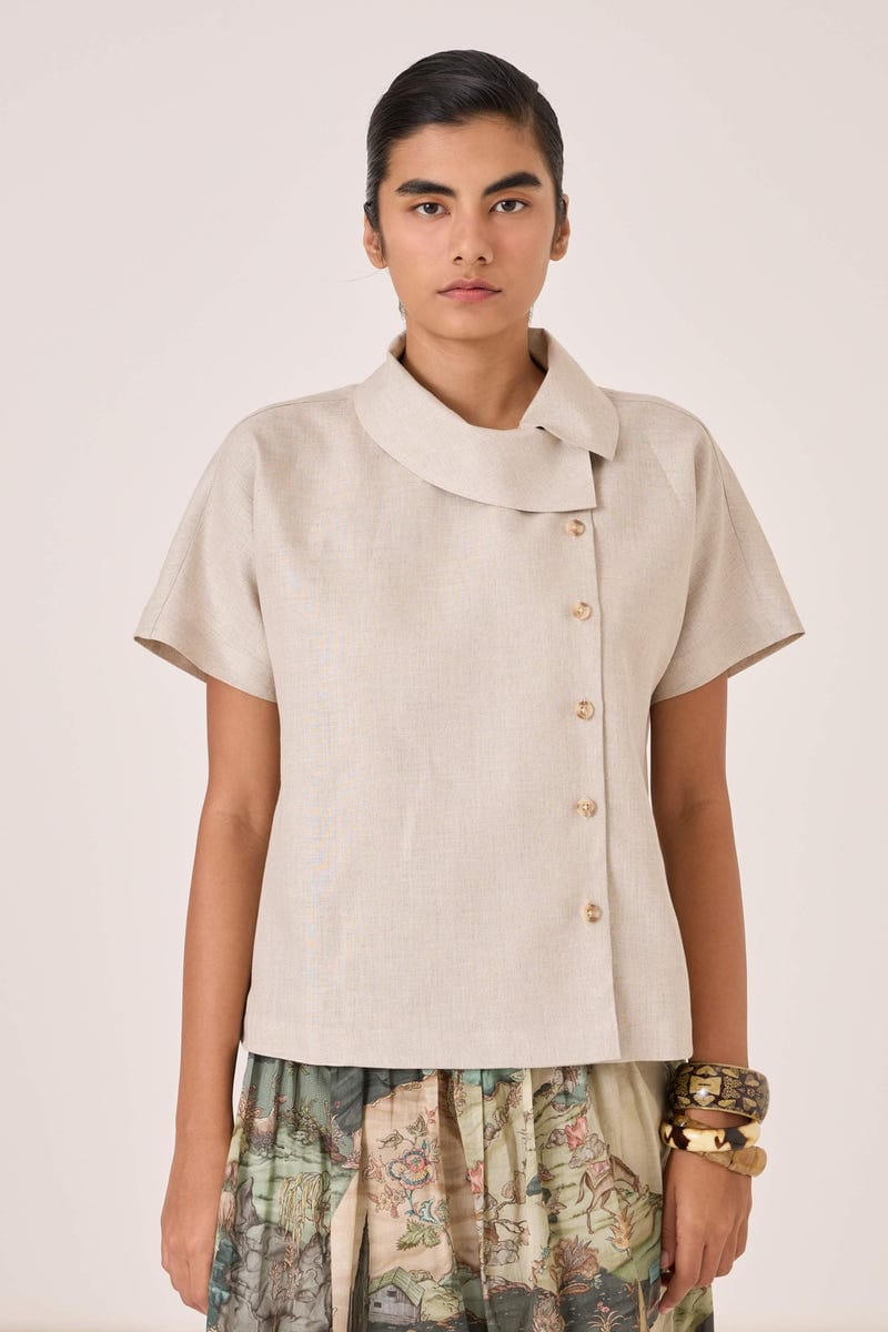 Aavish Beige Linen Top