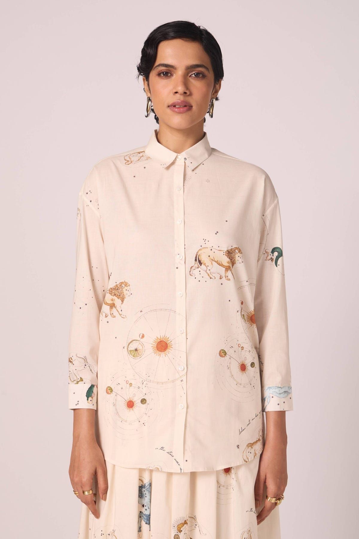 Joyce Zodiac Print Cotton Shirt - image 1