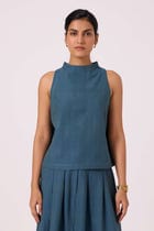 Ernest Blue Handwoven Cropped Top view 1
