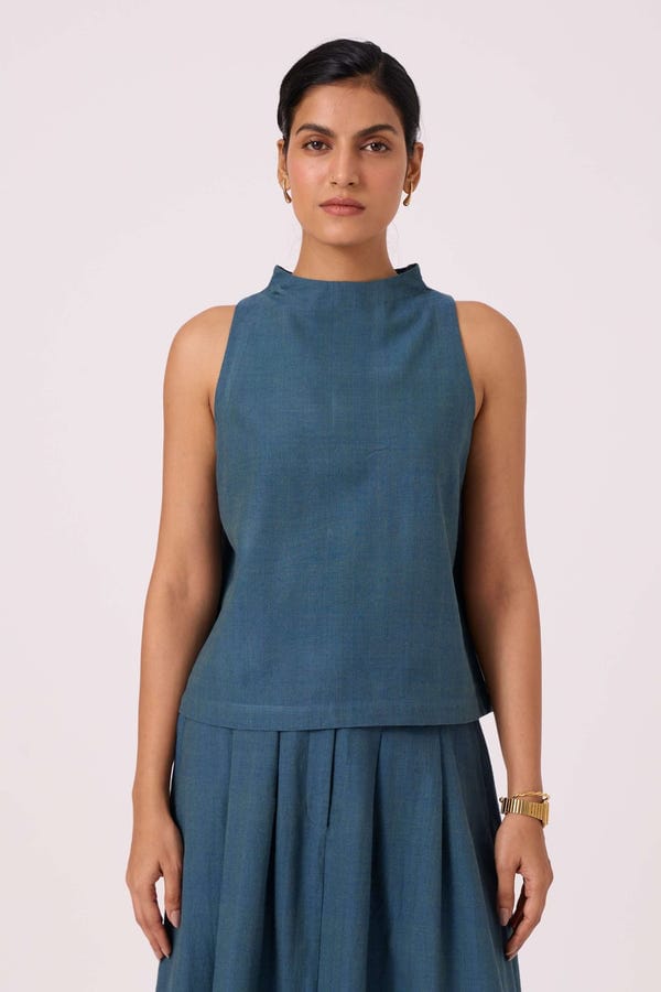 The Summer House — Ernest Blue Handwoven Cropped Top