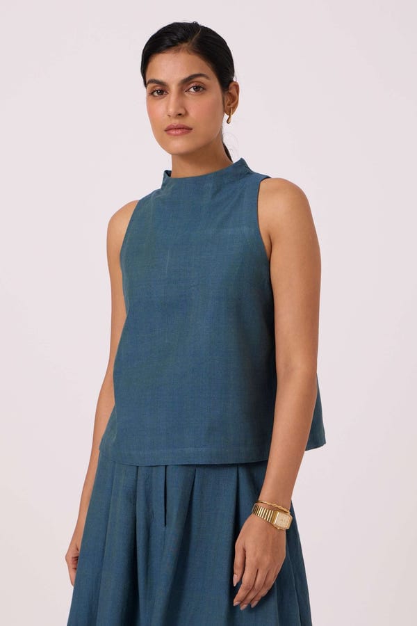 The Summer House — Ernest Blue Handwoven Cropped Top