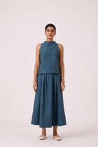 Ernest Blue Handwoven Cropped Top view 3