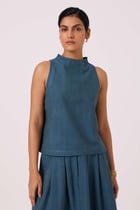 Ernest Blue Handwoven Cropped Top view 5