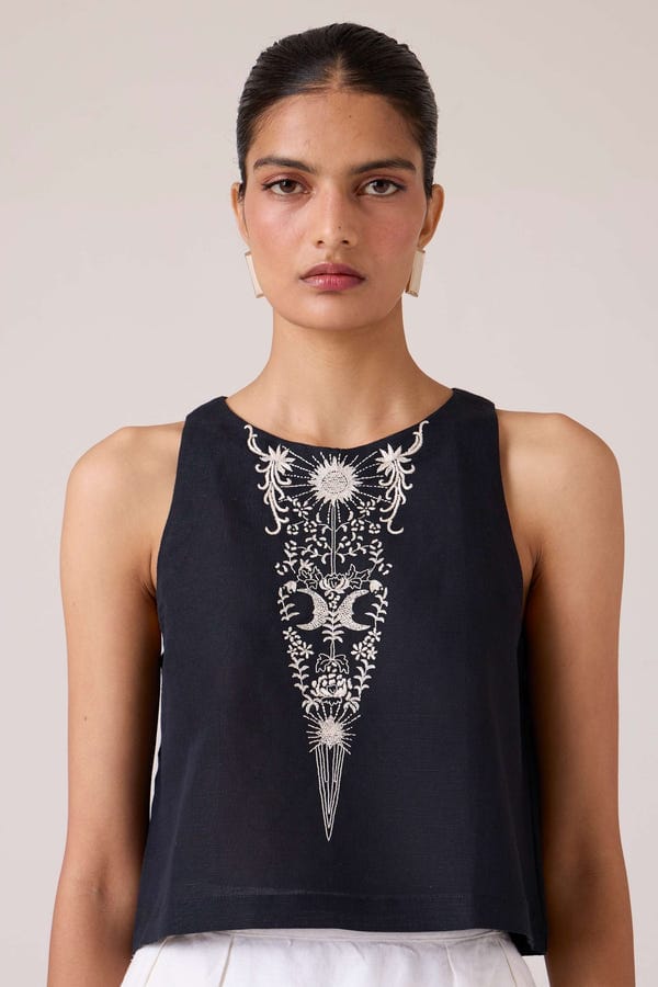 The Summer House — Evora Black Embroidered Top