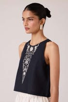 Evora Black Embroidered Top view 2