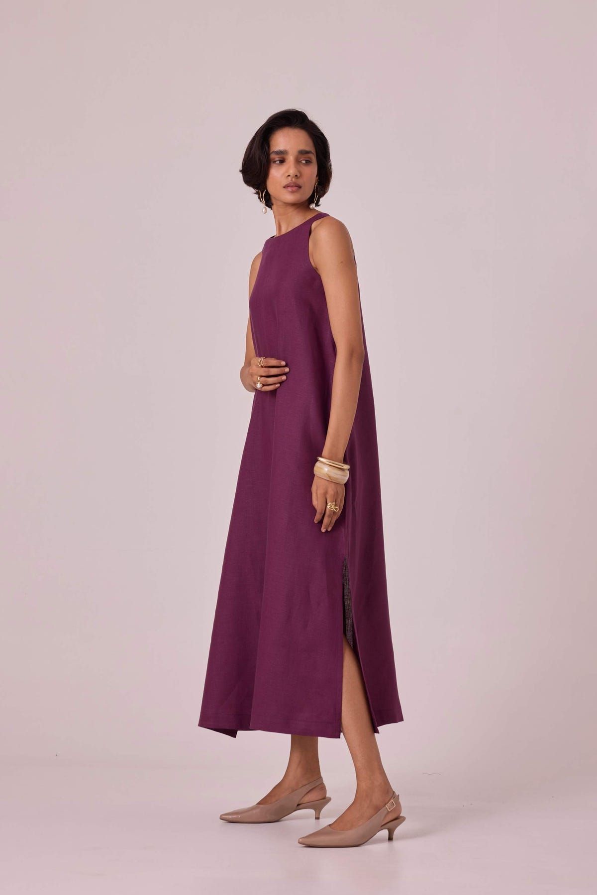 Pippa Purple Linen Midi Dress - image 1