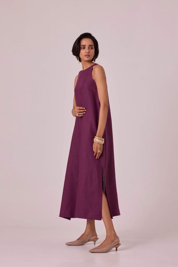The Summer House — Pippa Purple Linen Midi Dress