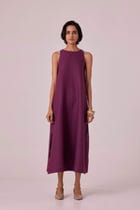 Pippa Purple Linen Midi Dress view 2