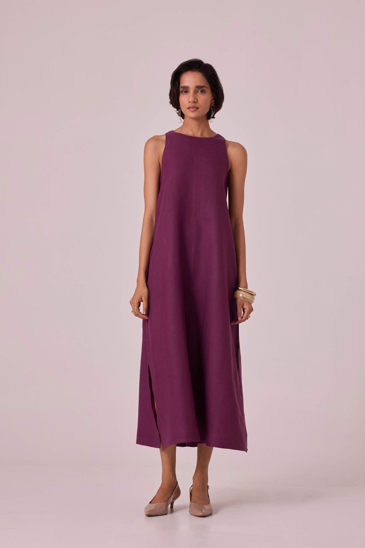 Pippa Purple Linen Midi Dress - image 3