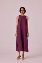 Pippa Purple Linen Midi Dress view 3