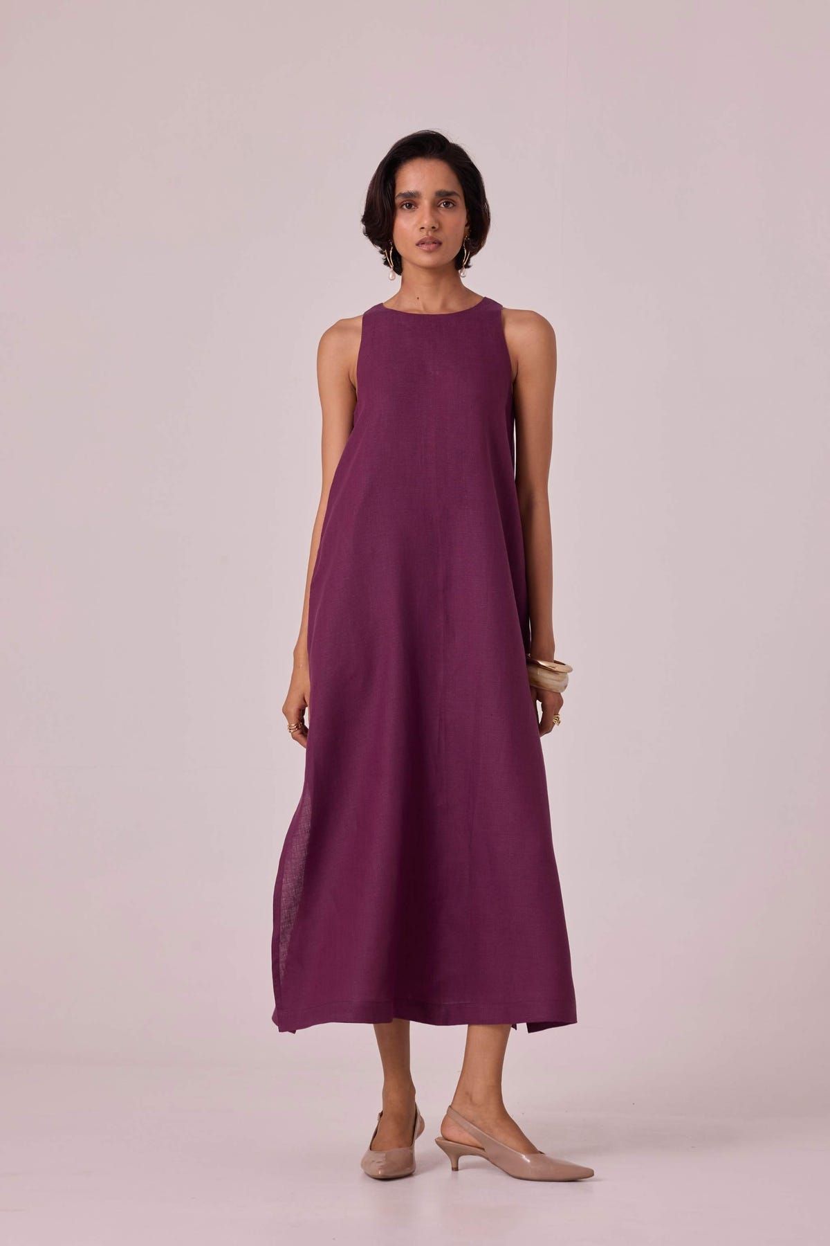 Pippa Purple Linen Midi Dress - image 7