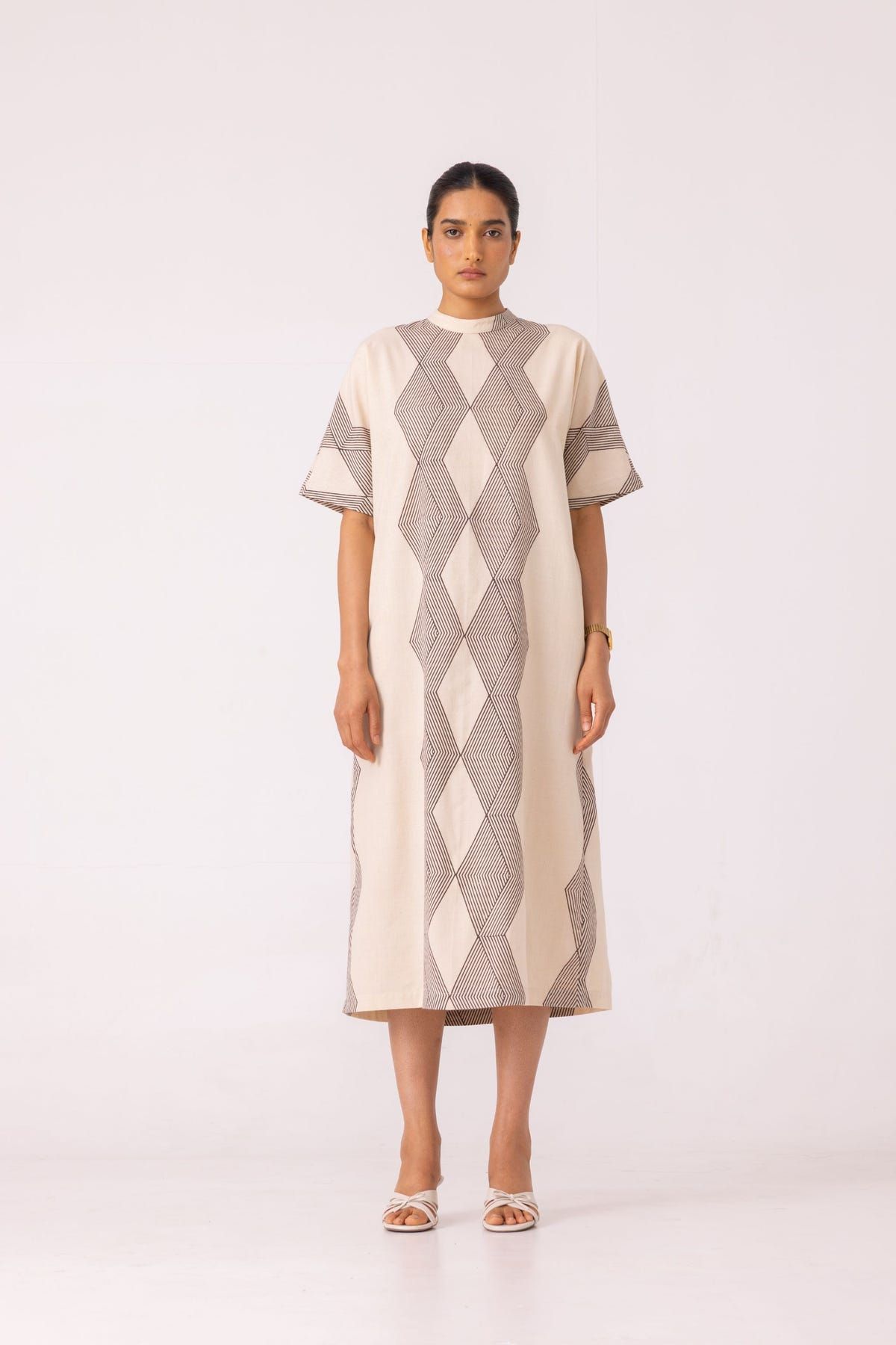 Ehan Hand Printed Midi Dress - image 3