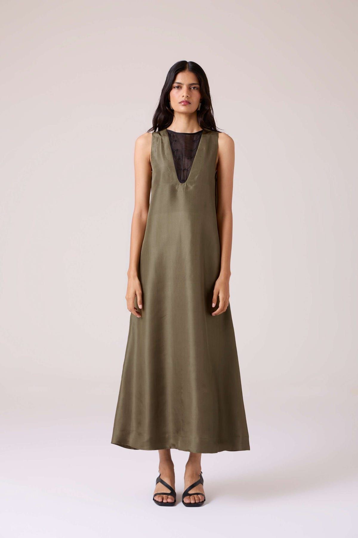 Velyra Olive Silk Dress - image 1