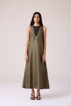 Velyra Olive Silk Dress view 1