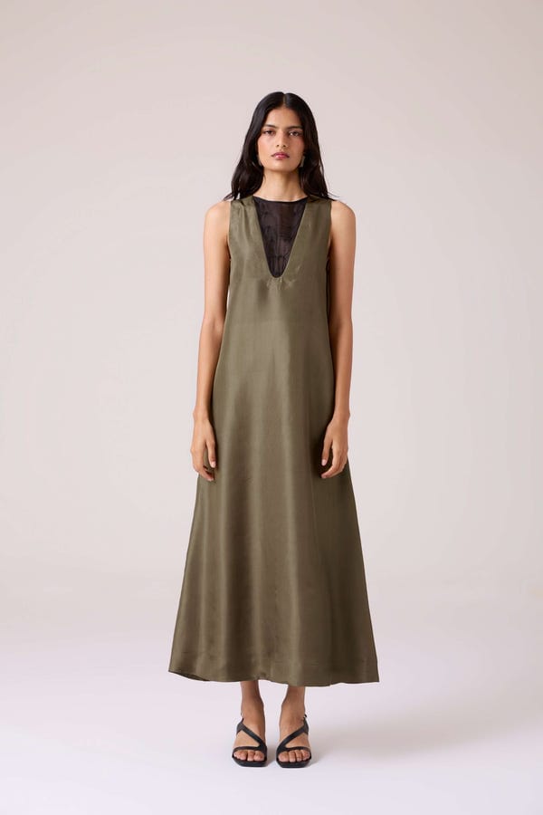The Summer House — Velyra Olive Silk Dress