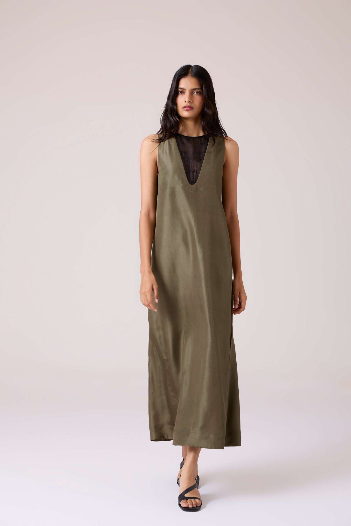 Velyra Olive Silk Dress - image 11