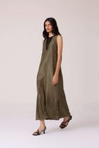Velyra Olive Silk Dress view 12