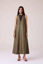 Velyra Olive Silk Dress view 13