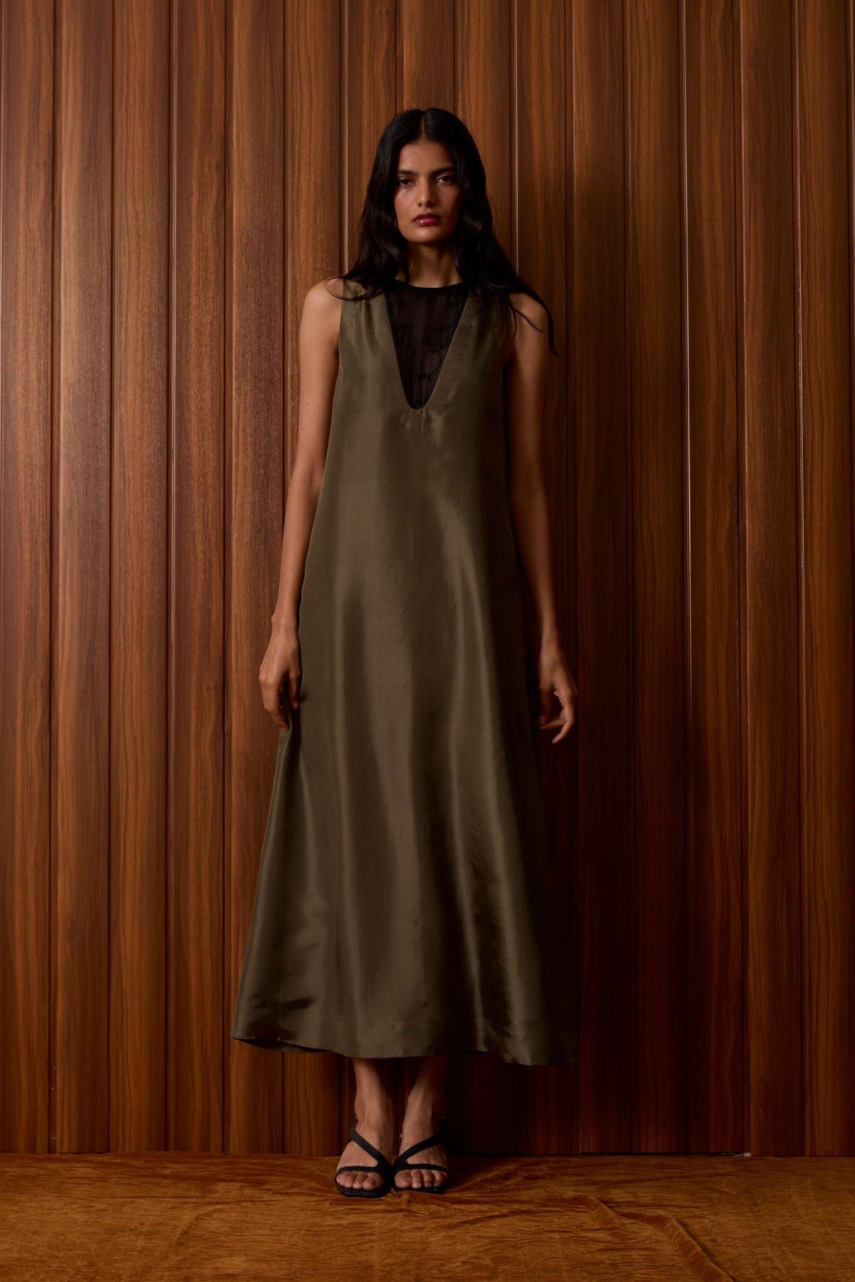 Velyra Olive Silk Dress - image 16