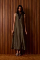 Velyra Olive Silk Dress view 16