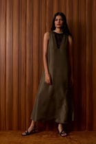 Velyra Olive Silk Dress view 17