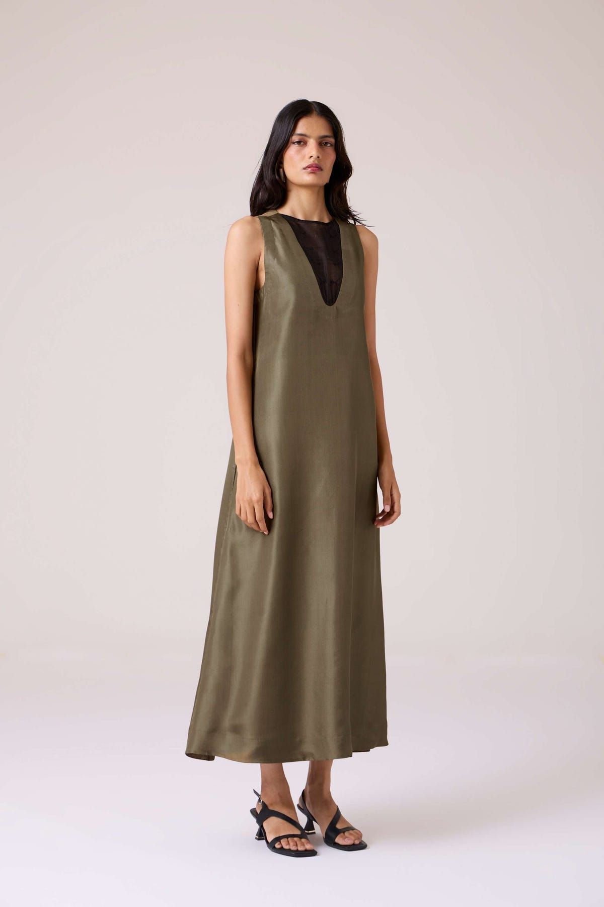 Velyra Olive Silk Dress - image 2