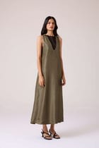 Velyra Olive Silk Dress view 2