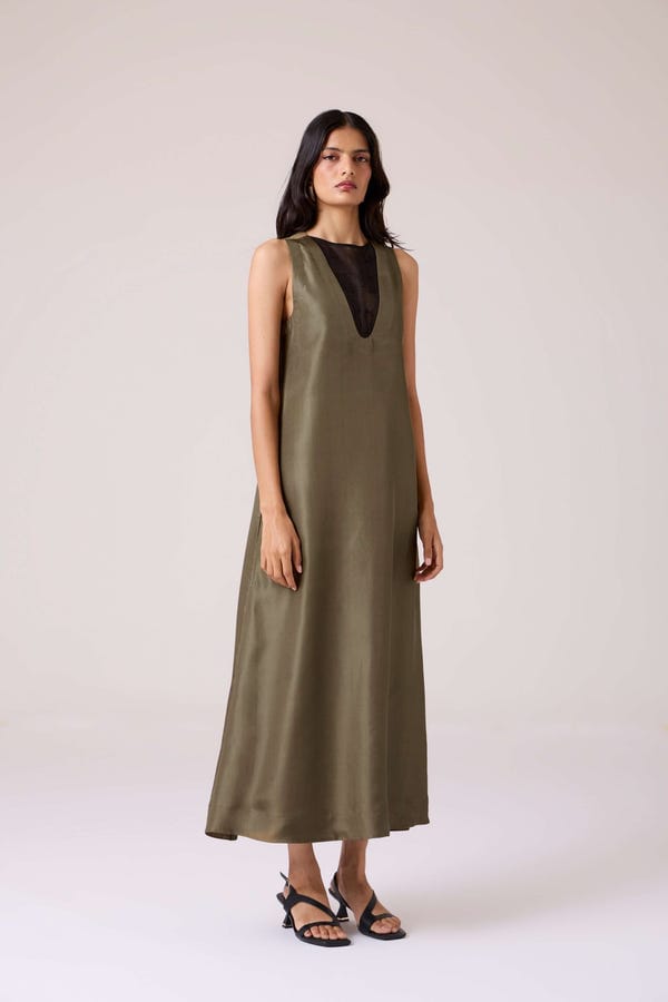 The Summer House — Velyra Olive Silk Dress