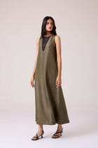 Velyra Olive Silk Dress view 3