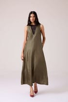 Velyra Olive Silk Dress view 4