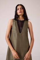Velyra Olive Silk Dress view 5