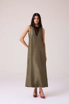 Velyra Olive Silk Dress view 6