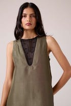 Velyra Olive Silk Dress view 7