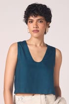 Altair Blue Silk Crop Top view 1