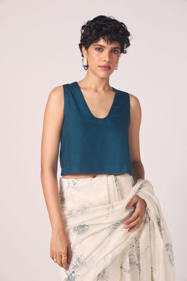 The Summer House — Altair Blue Silk Crop Top