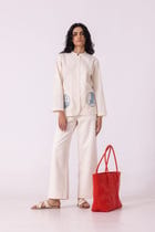 Smith Off White Handwoven Denim Pants view 12